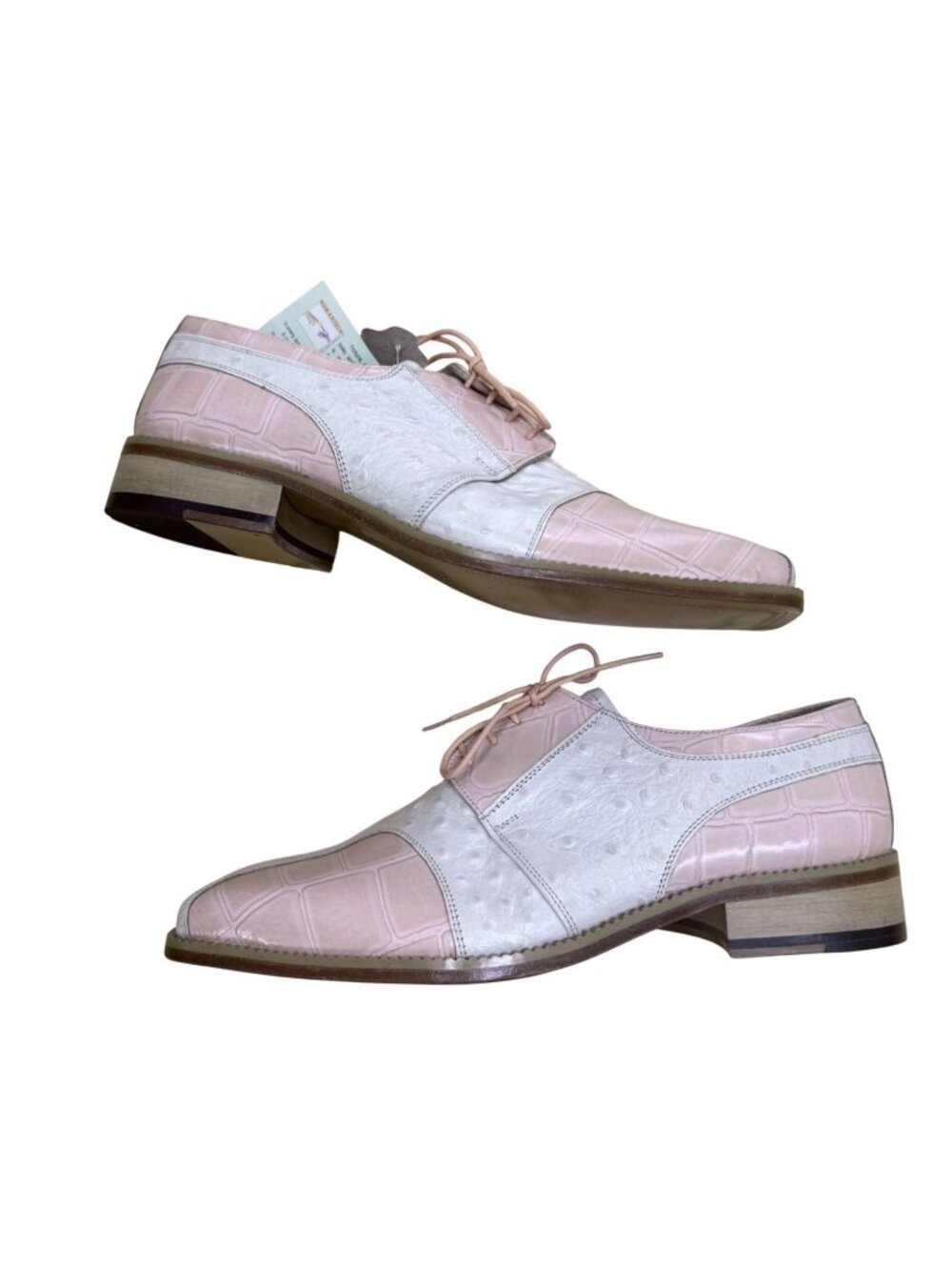 Fortune Liberty Mens Pink WhiteLeather Shoes Croc Ostrich Embossed Design Size 9